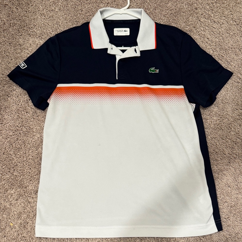 Lacoste Men's Ultra Dry Polo Shirt Navy, White, and Orange - M